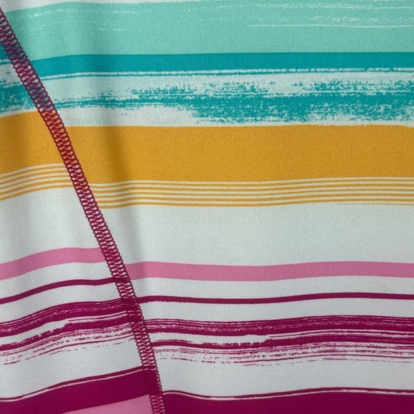 Land's End Sport Vibrant Colorful Pink Orange Teal Striped Short Sleeve Tee M - Picture 5 of 10